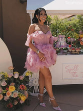 Gorgeous Pink Sweetheart Off the Shoulder Bow Tie Strapless A-line Mini Dress Homecoming Dress